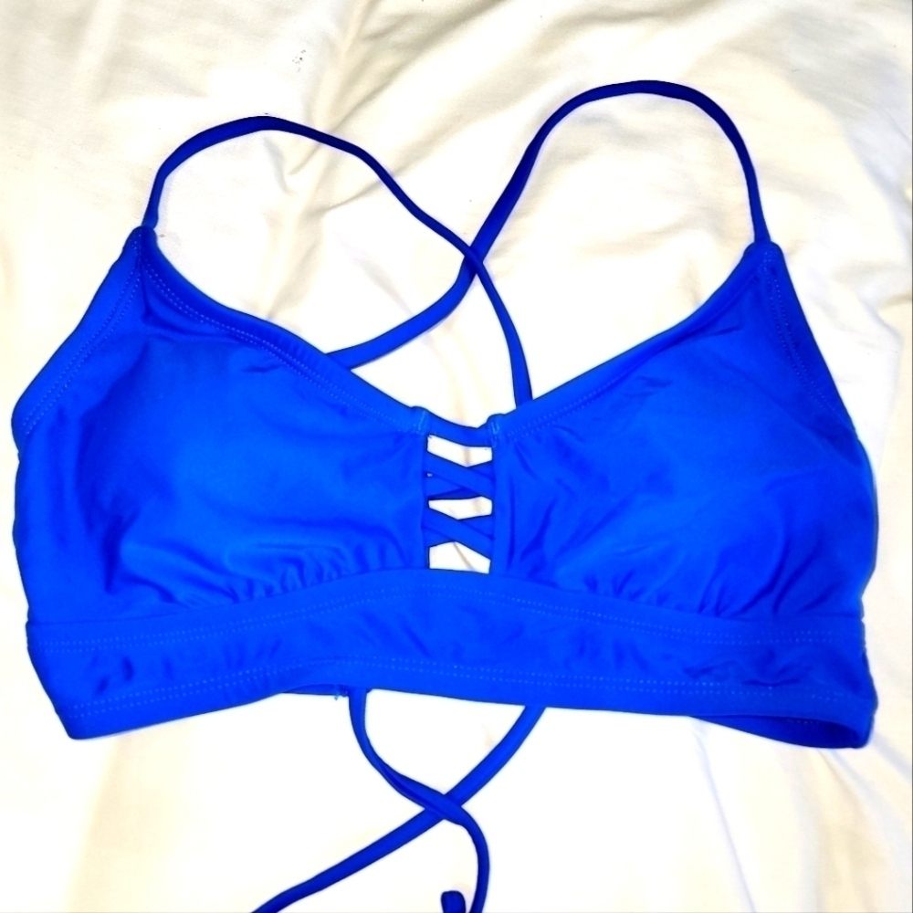 Skechers Cobalt Blue Lace Up Tie Bikini Top Swimsuit Bathing Suit Small